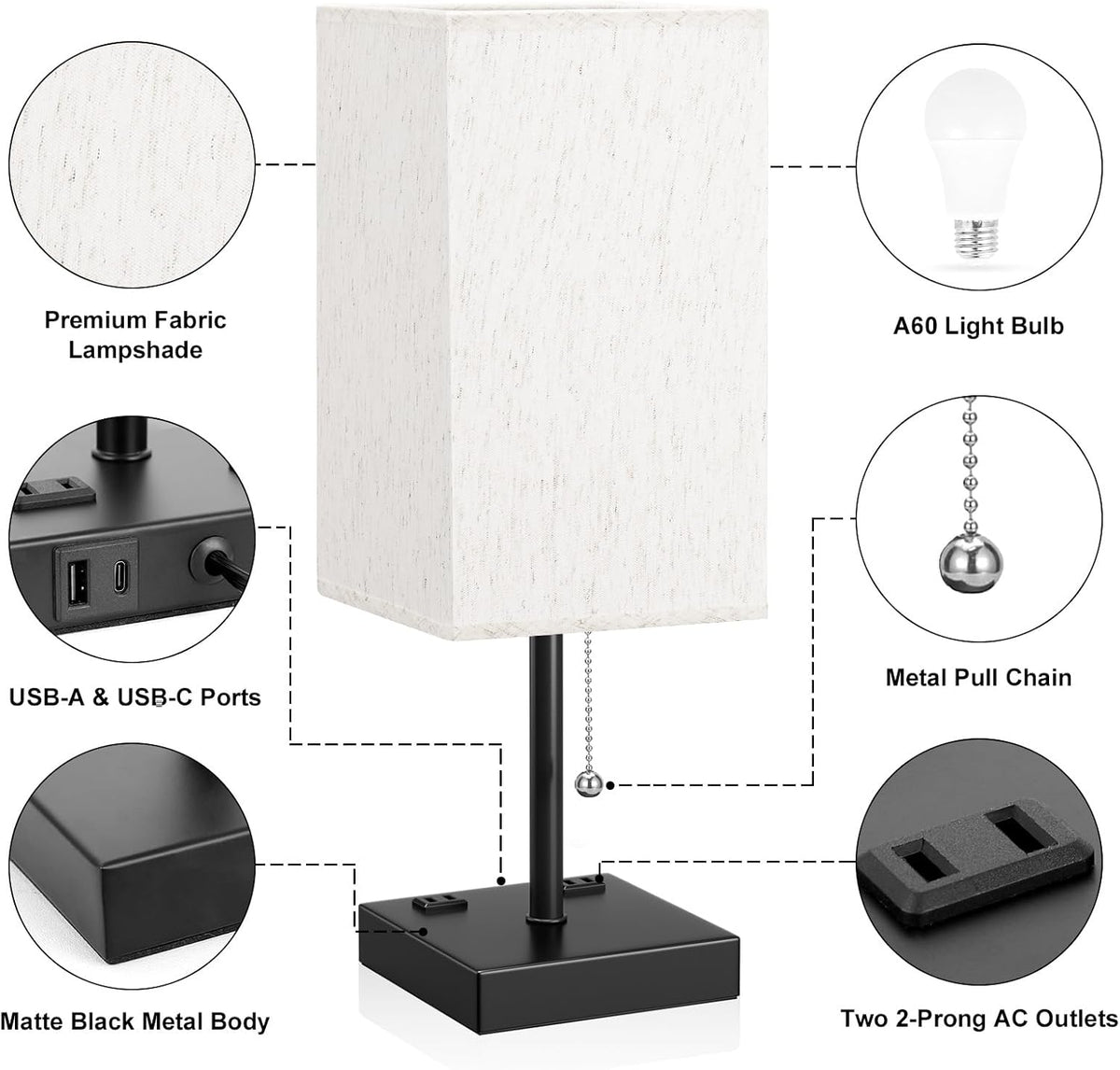 Wood-Grain Small Bedside Lamp for Bedroom - Square Cream Fabric Shade