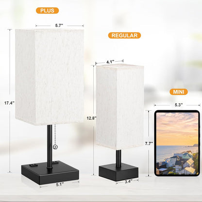 Wood-Grain Small Bedside Lamp for Bedroom - Square Cream Fabric Shade