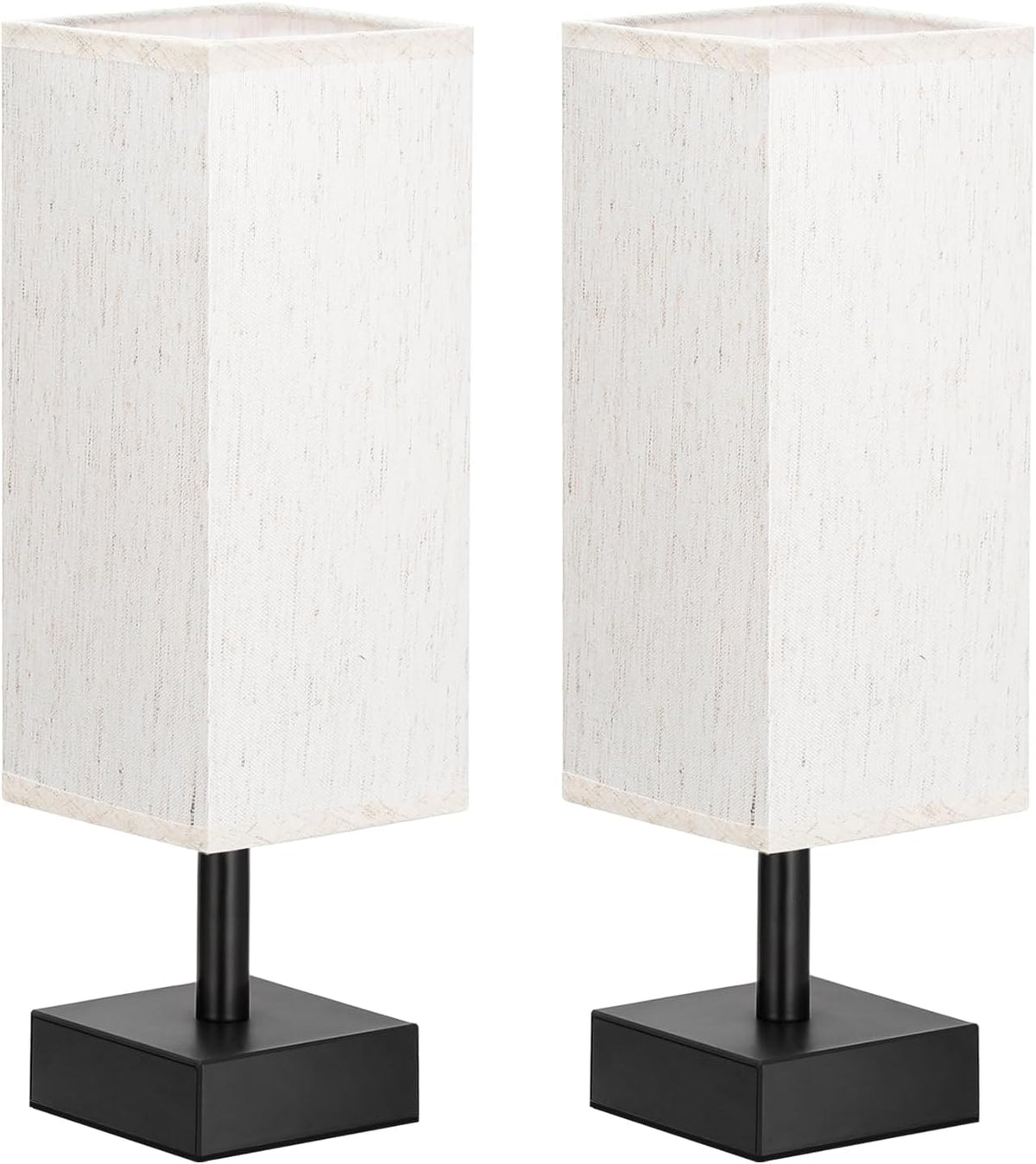 Wood-Grain Small Bedside Lamp for Bedroom - Square Cream Fabric Shade