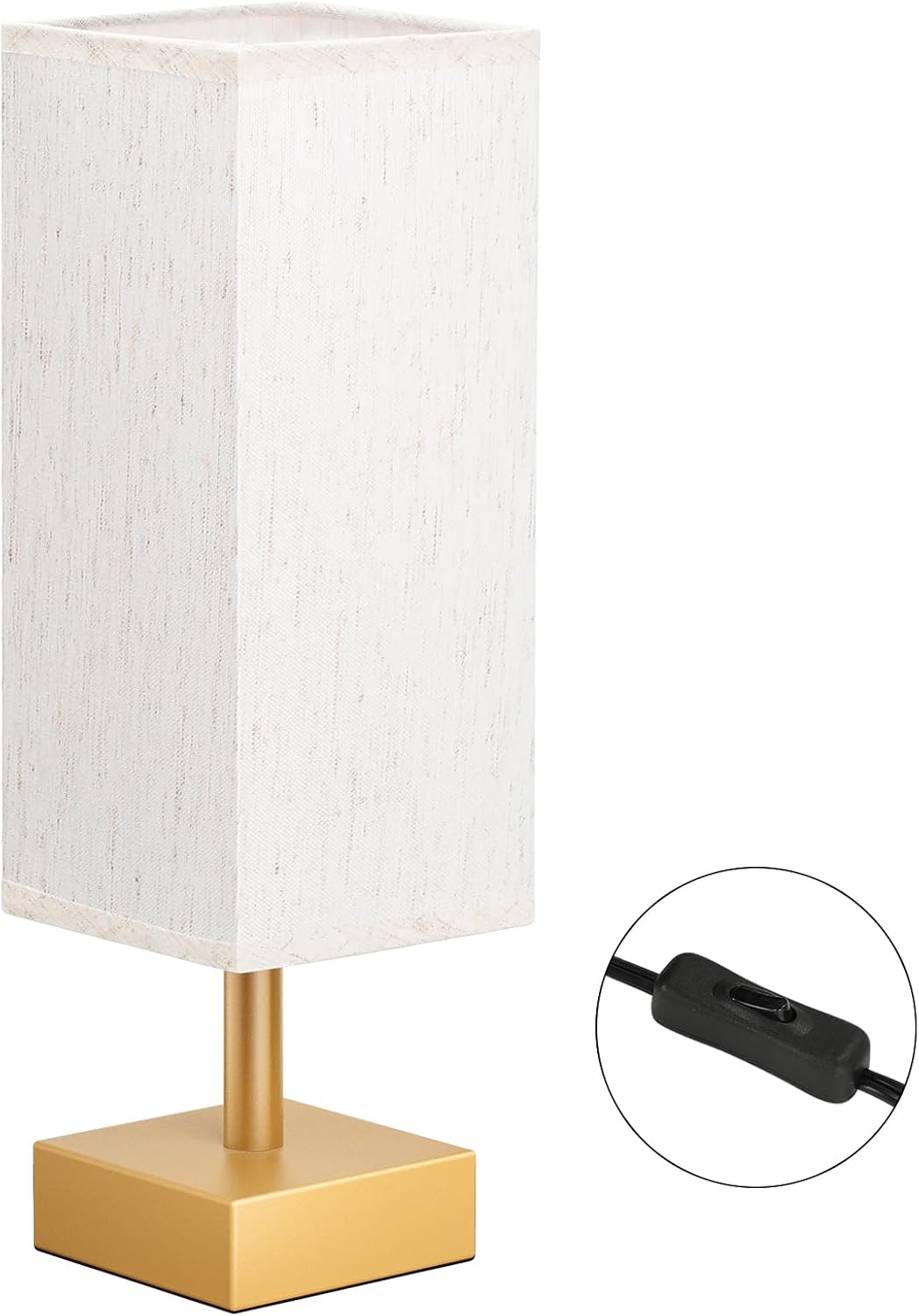 Wood-Grain Small Bedside Lamp for Bedroom - Square Cream Fabric Shade