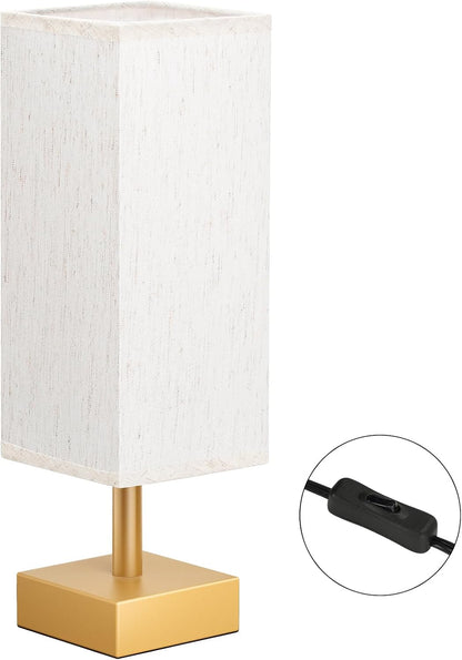 Wood-Grain Small Bedside Lamp for Bedroom - Square Cream Fabric Shade