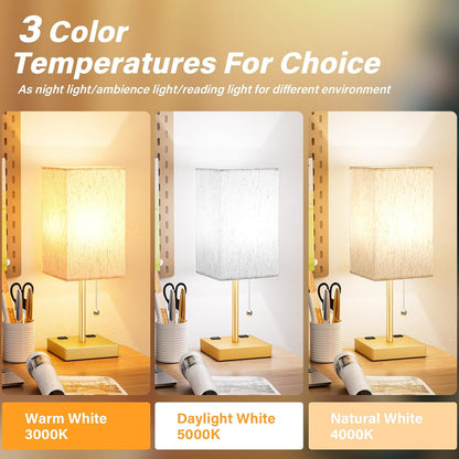 Wood-Grain Small Bedside Lamp for Bedroom - Square Cream Fabric Shade