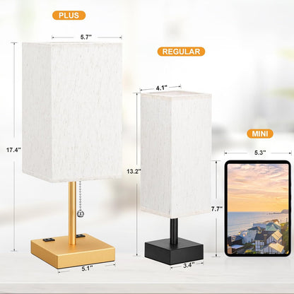 Wood-Grain Small Bedside Lamp for Bedroom - Square Cream Fabric Shade