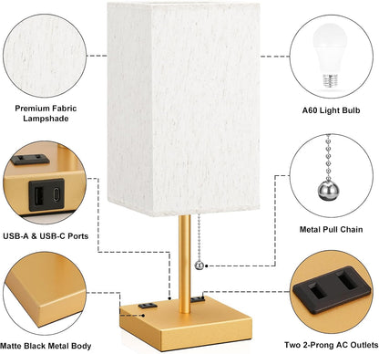 Wood-Grain Small Bedside Lamp for Bedroom - Square Cream Fabric Shade