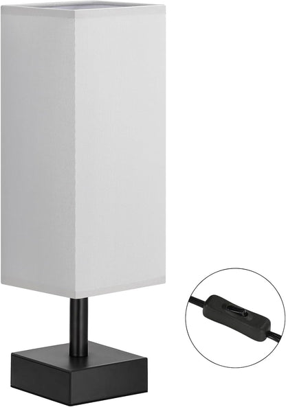 Wood-Grain Small Bedside Lamp for Bedroom - Square Cream Fabric Shade