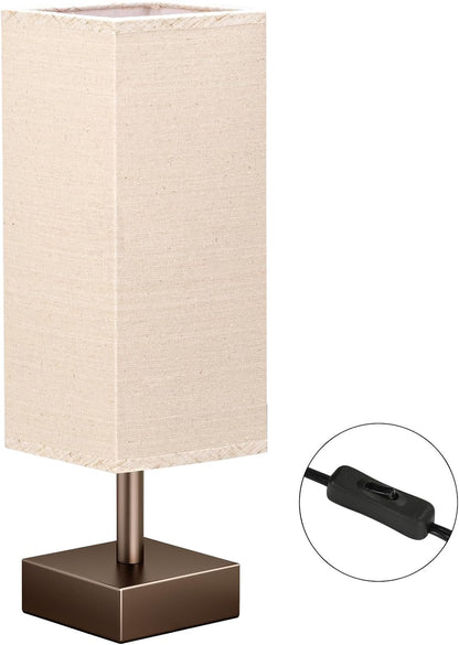 Wood-Grain Small Bedside Lamp for Bedroom - Square Cream Fabric Shade