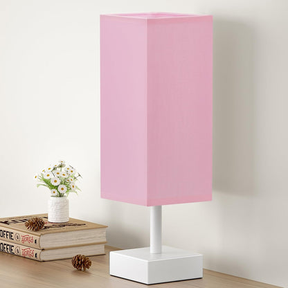 Wood-Grain Small Bedside Lamp for Bedroom - Square Cream Fabric Shade