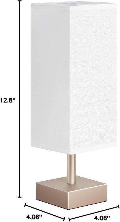 Wood-Grain Small Bedside Lamp for Bedroom - Square Cream Fabric Shade