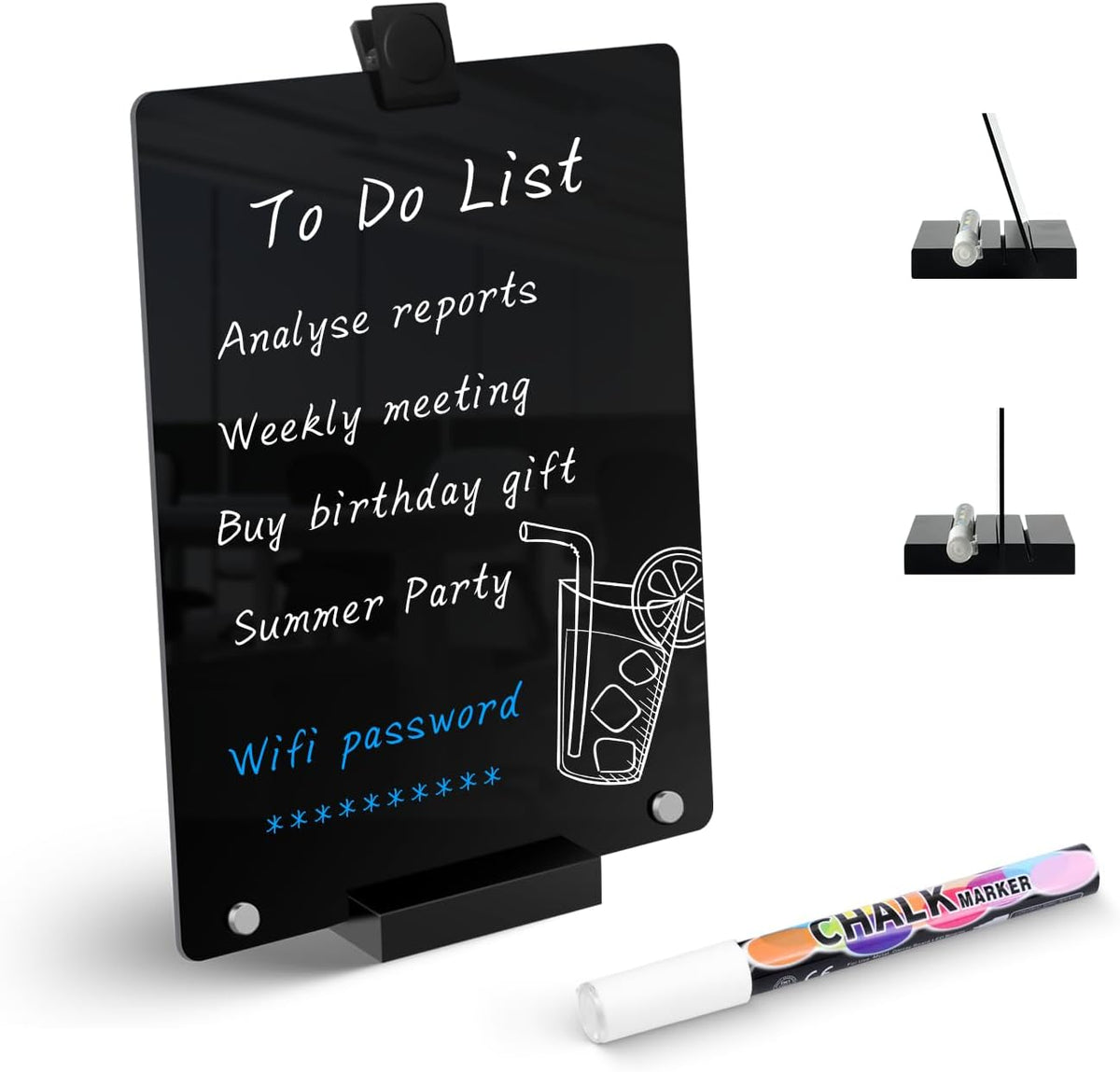 Acrylic Black Dry Erase Board with Stand - 12"x 8"
