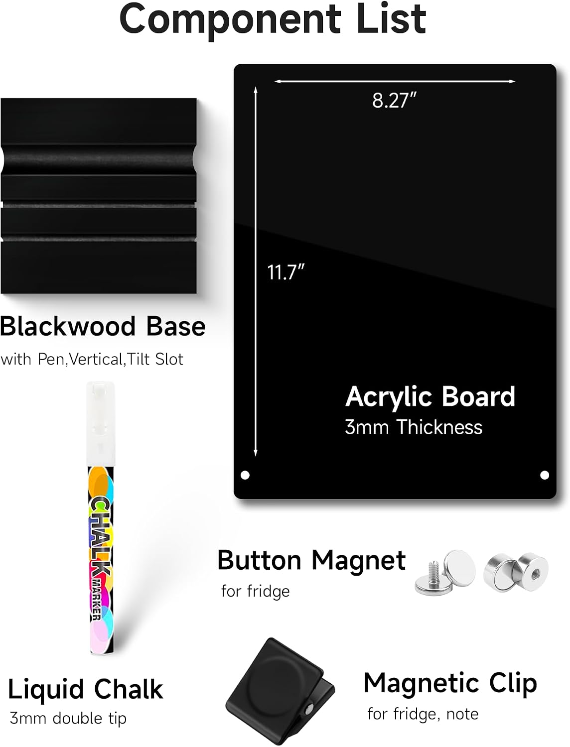 Acrylic Black Dry Erase Board with Stand - 12"x 8"
