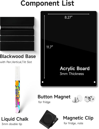 Acrylic Black Dry Erase Board with Stand - 12"x 8"