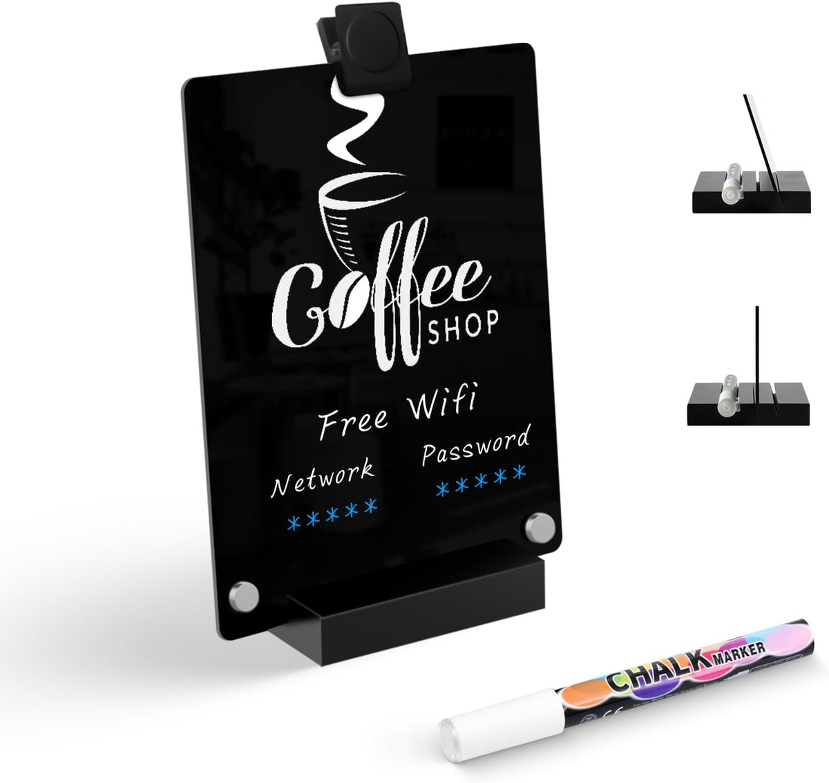 Acrylic Black Dry Erase Board with Stand - 12"x 8"