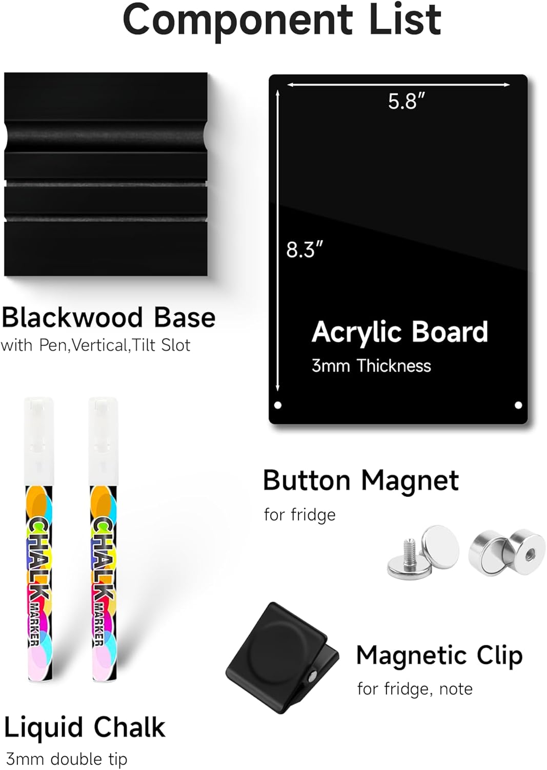 Acrylic Black Dry Erase Board with Stand - 12"x 8"