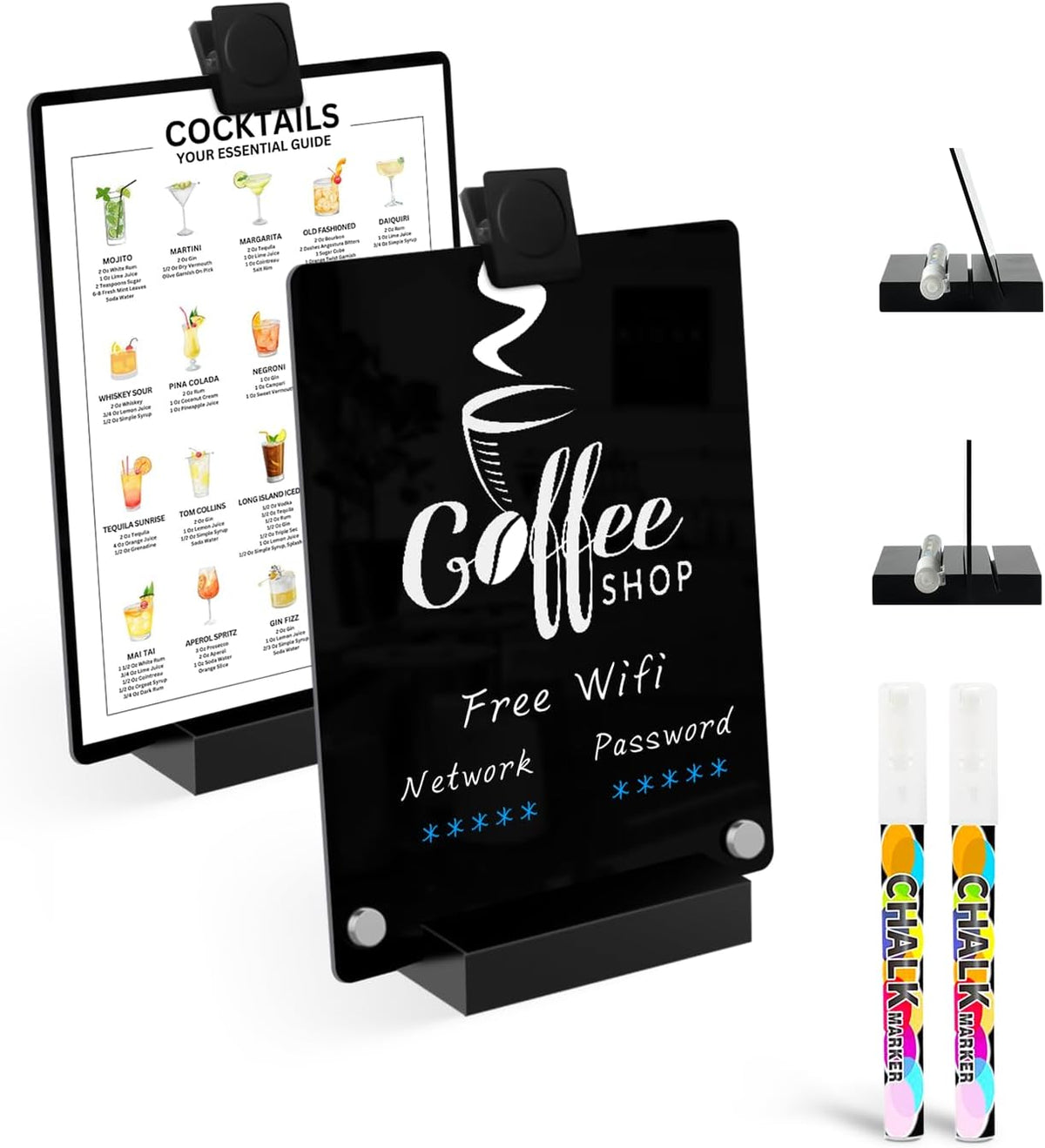 Acrylic Black Dry Erase Board with Stand - 12"x 8"