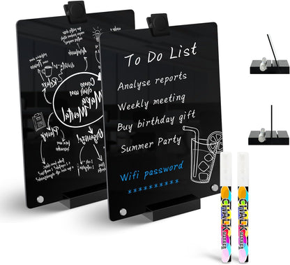 Acrylic Black Dry Erase Board with Stand - 12"x 8"