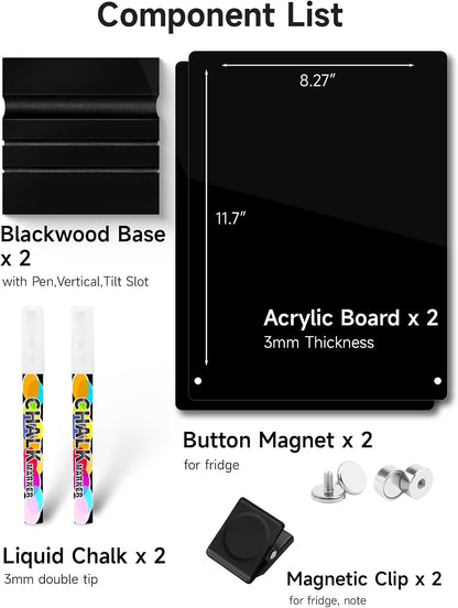Acrylic Black Dry Erase Board with Stand - 12"x 8"