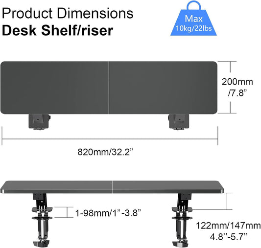 Clamp-on 32 Inch Dual Monitor Desk Mount Riser Shelf Computer Stands for 2 Monitor,Laptop,Printer, Notebook,32.2” x 7.8” x 5.7”