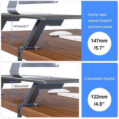 Clamp-on 32 Inch Dual Monitor Desk Mount Riser Shelf Computer Stands for 2 Monitor,Laptop,Printer, Notebook,32.2” x 7.8” x 5.7”