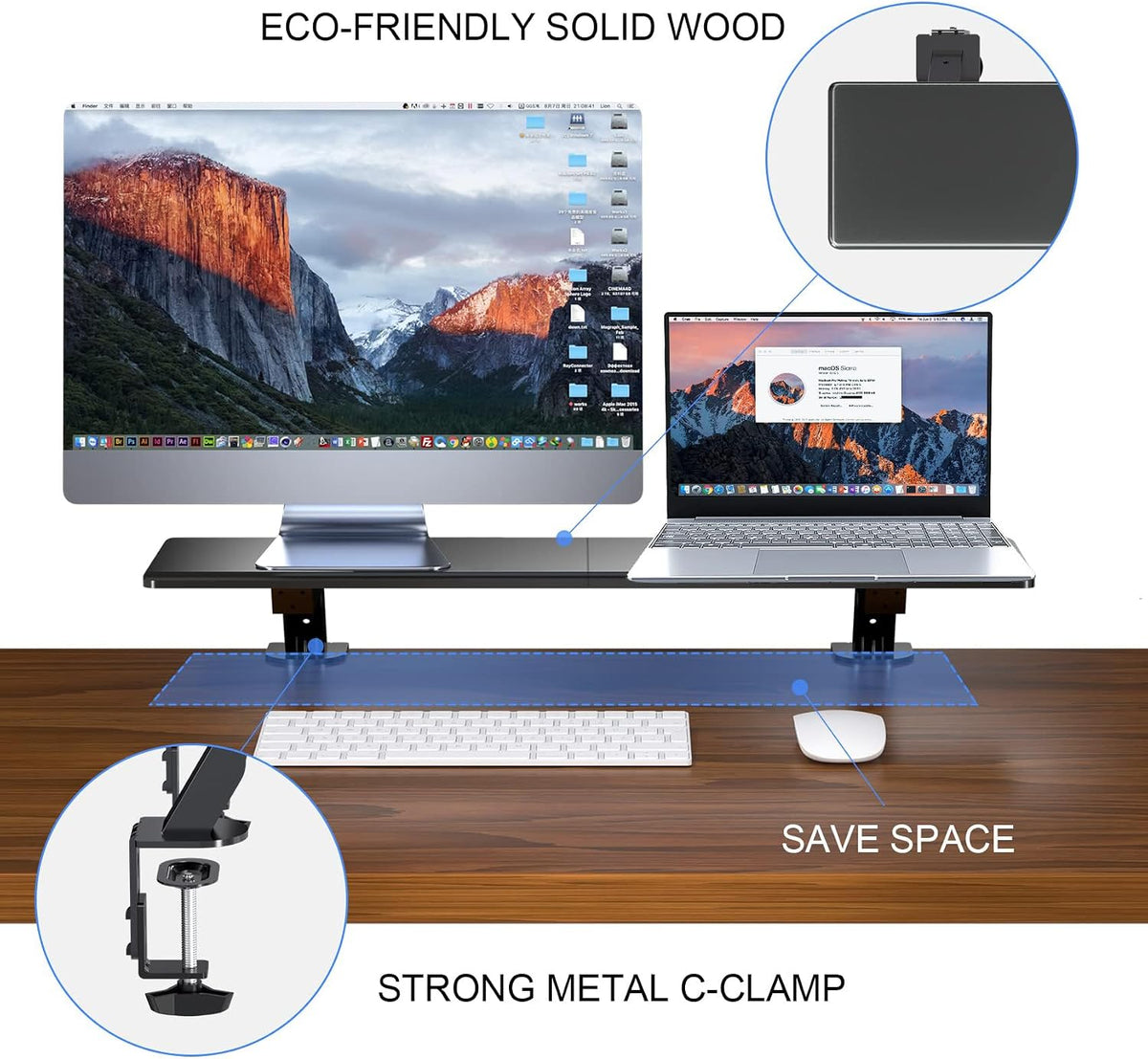 Clamp-on 32 Inch Dual Monitor Desk Mount Riser Shelf Computer Stands for 2 Monitor,Laptop,Printer, Notebook,32.2” x 7.8” x 5.7”