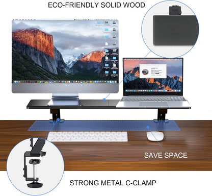 Clamp-on 32 Inch Dual Monitor Desk Mount Riser Shelf Computer Stands for 2 Monitor,Laptop,Printer, Notebook,32.2” x 7.8” x 5.7”