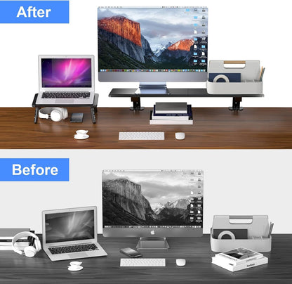 Clamp-on 32 Inch Dual Monitor Desk Mount Riser Shelf Computer Stands for 2 Monitor,Laptop,Printer, Notebook,32.2” x 7.8” x 5.7”