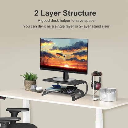 Clamp-on 32 Inch Dual Monitor Desk Mount Riser Shelf Computer Stands for 2 Monitor,Laptop,Printer, Notebook,32.2” x 7.8” x 5.7”