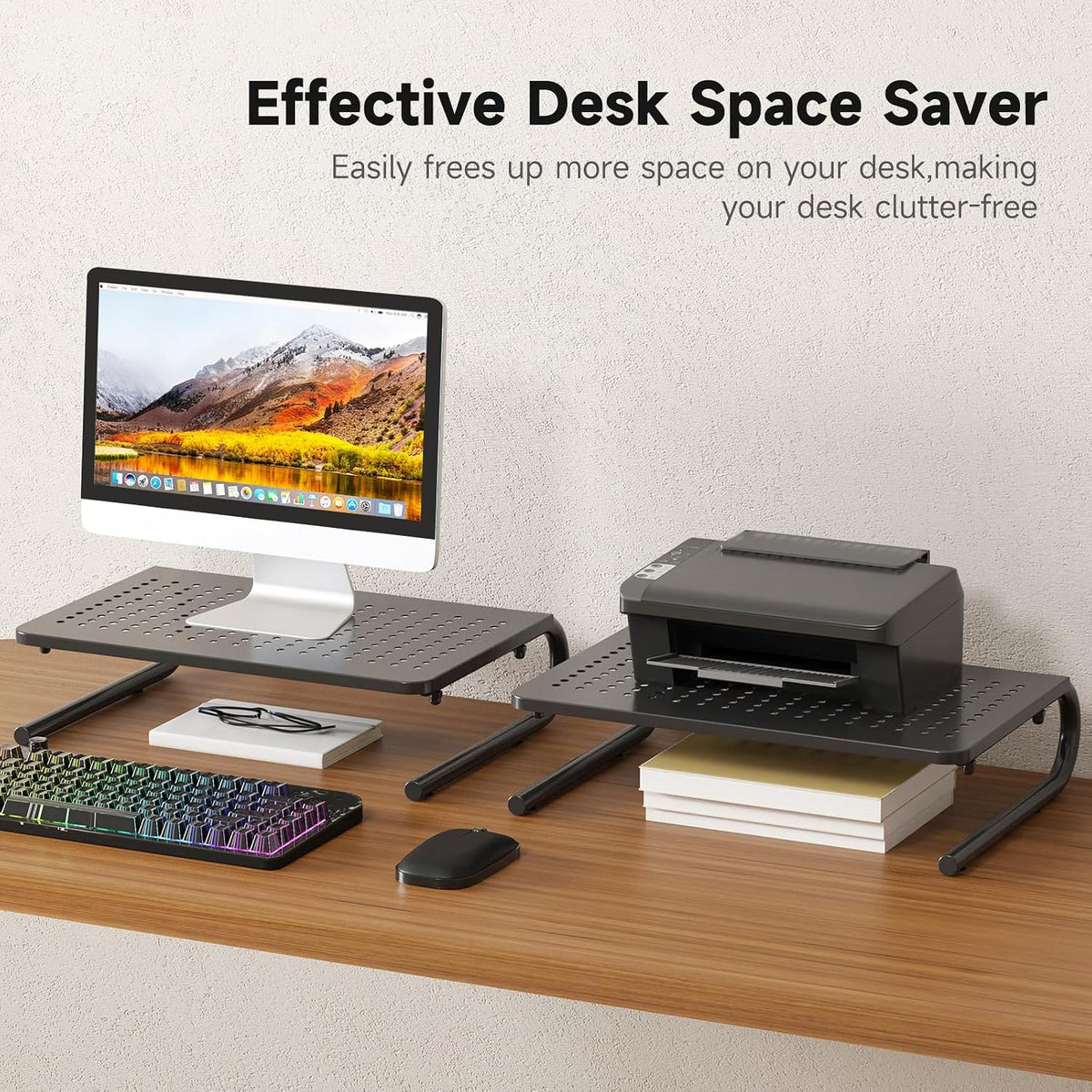 Clamp-on 32 Inch Dual Monitor Desk Mount Riser Shelf Computer Stands for 2 Monitor,Laptop,Printer, Notebook,32.2” x 7.8” x 5.7”