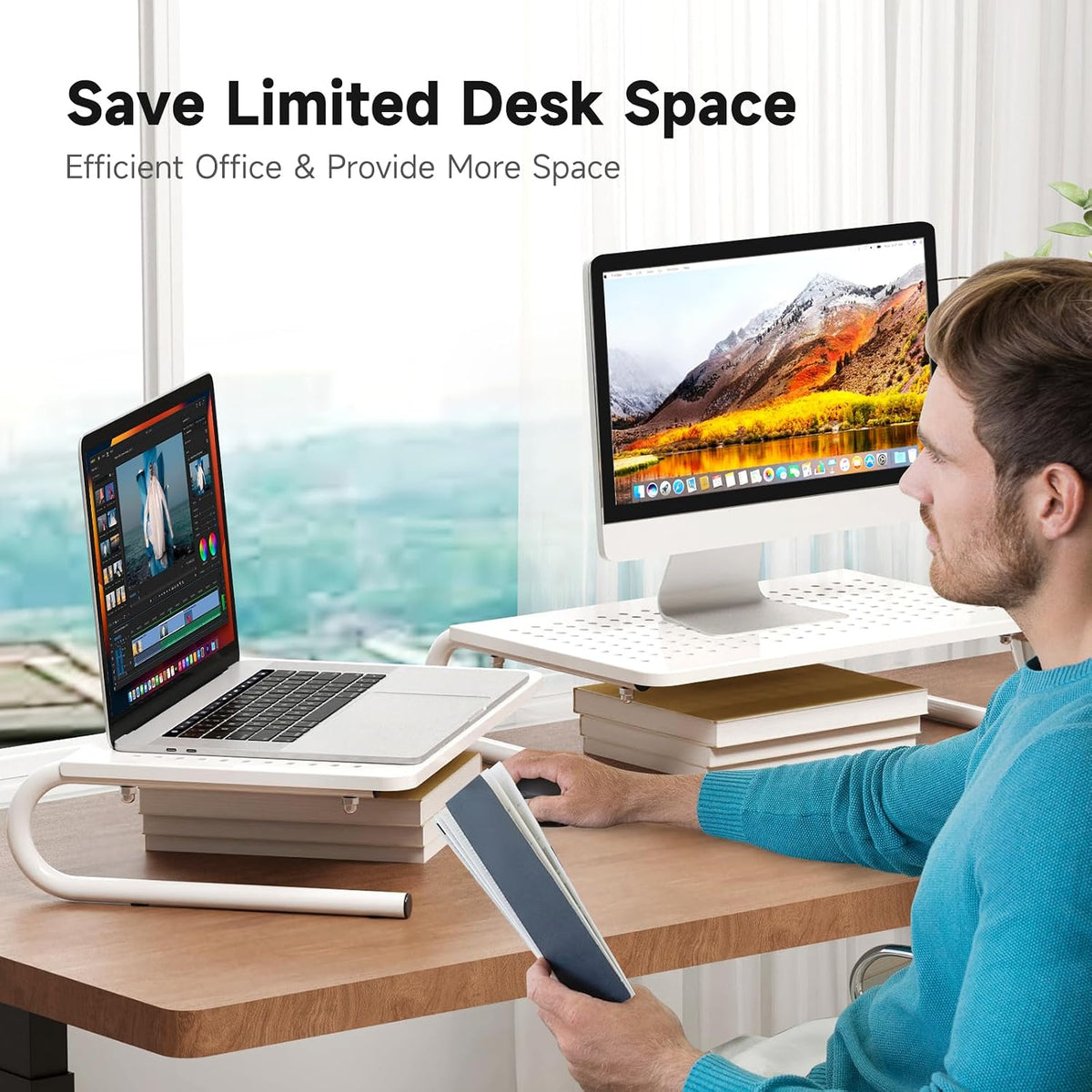 Clamp-on 32 Inch Dual Monitor Desk Mount Riser Shelf Computer Stands for 2 Monitor,Laptop,Printer, Notebook,32.2” x 7.8” x 5.7”