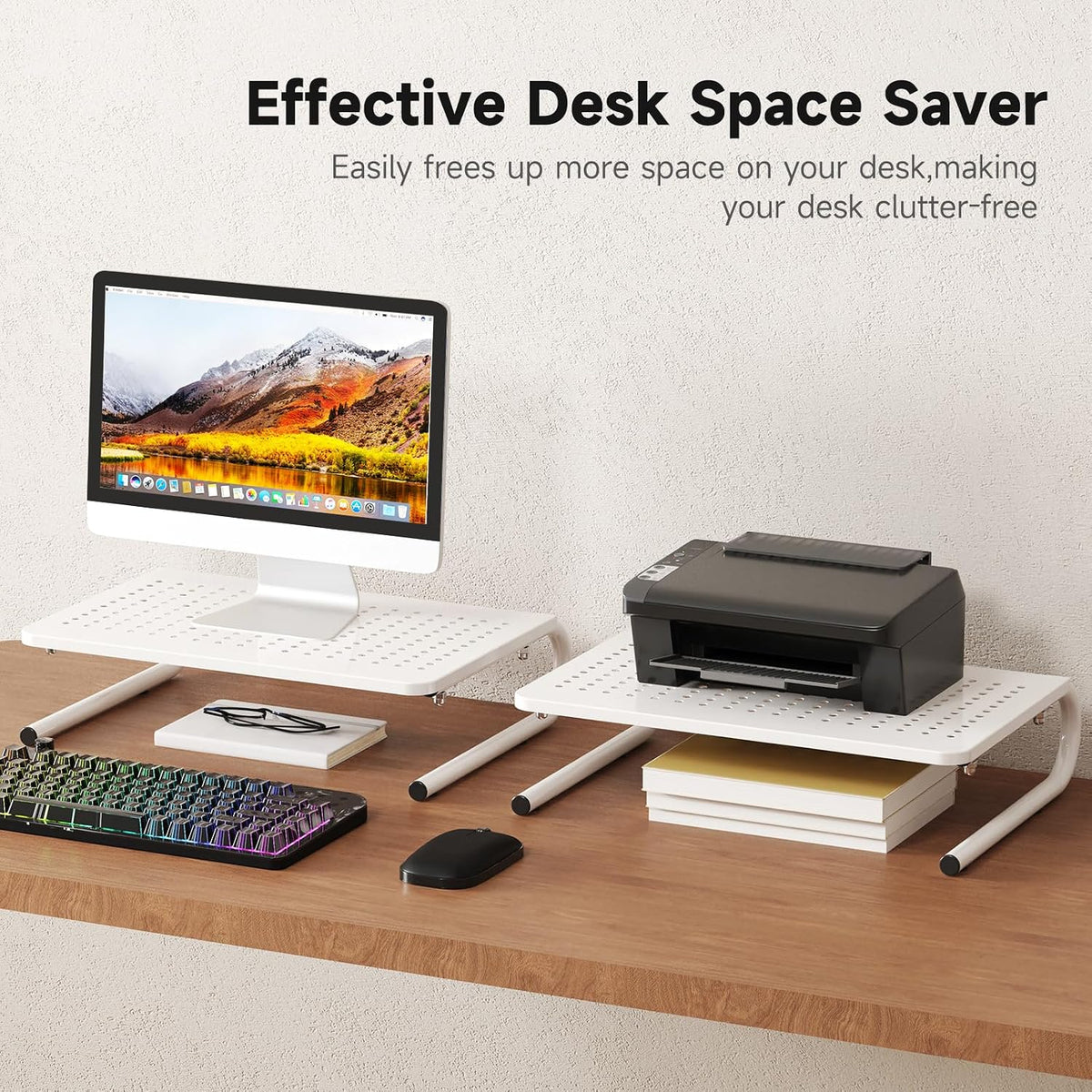 Clamp-on 32 Inch Dual Monitor Desk Mount Riser Shelf Computer Stands for 2 Monitor,Laptop,Printer, Notebook,32.2” x 7.8” x 5.7”