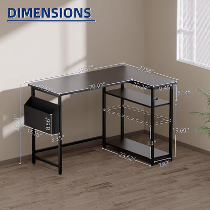 40 Inch L Shaped Computer Desk with Reversible Side Storage Shelves, Small Corner Desk for Small Space Home Office, Writing Study Table PC Desk for Bedroom, Black