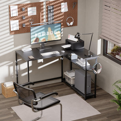 40 Inch L Shaped Computer Desk with Reversible Side Storage Shelves, Small Corner Desk for Small Space Home Office, Writing Study Table PC Desk for Bedroom, Black