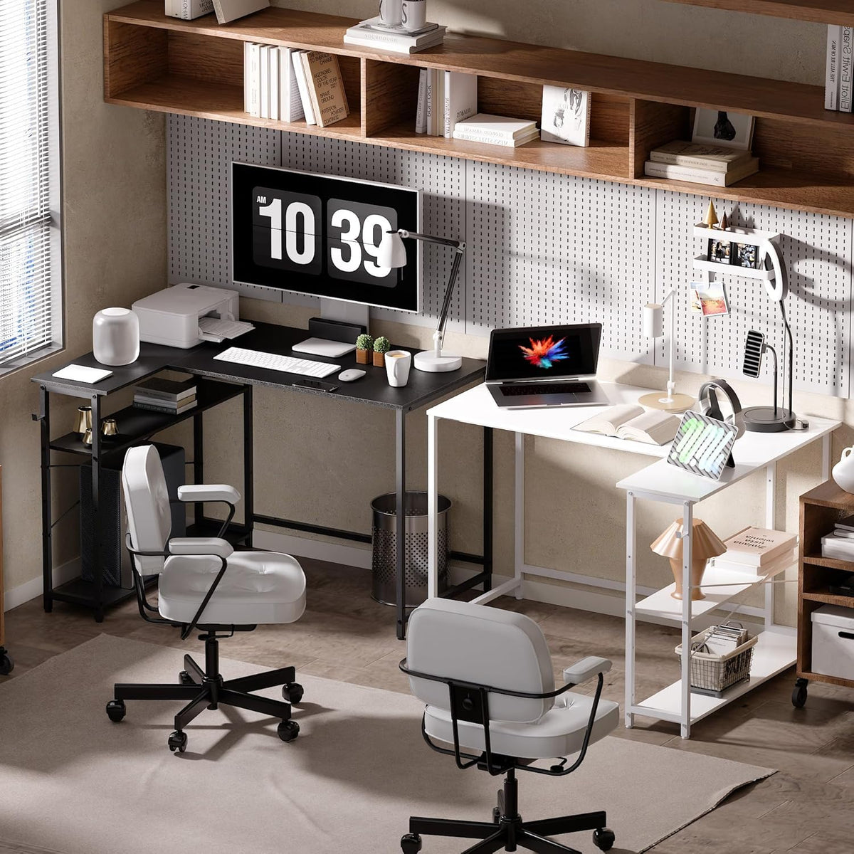 40 Inch L Shaped Computer Desk with Reversible Side Storage Shelves, Small Corner Desk for Small Space Home Office, Writing Study Table PC Desk for Bedroom, Black
