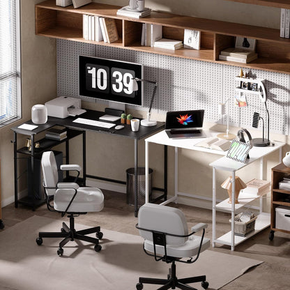 40 Inch L Shaped Computer Desk with Reversible Side Storage Shelves, Small Corner Desk for Small Space Home Office, Writing Study Table PC Desk for Bedroom, Black