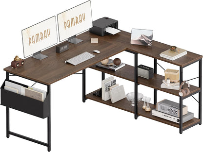 40 Inch L Shaped Computer Desk with Reversible Side Storage Shelves, Small Corner Desk for Small Space Home Office, Writing Study Table PC Desk for Bedroom, Black
