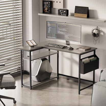 40 Inch L Shaped Computer Desk with Reversible Side Storage Shelves, Small Corner Desk for Small Space Home Office, Writing Study Table PC Desk for Bedroom, Black