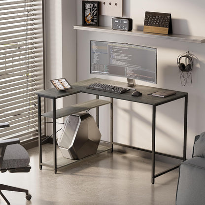 40 Inch L Shaped Computer Desk with Reversible Side Storage Shelves, Small Corner Desk for Small Space Home Office, Writing Study Table PC Desk for Bedroom, Black