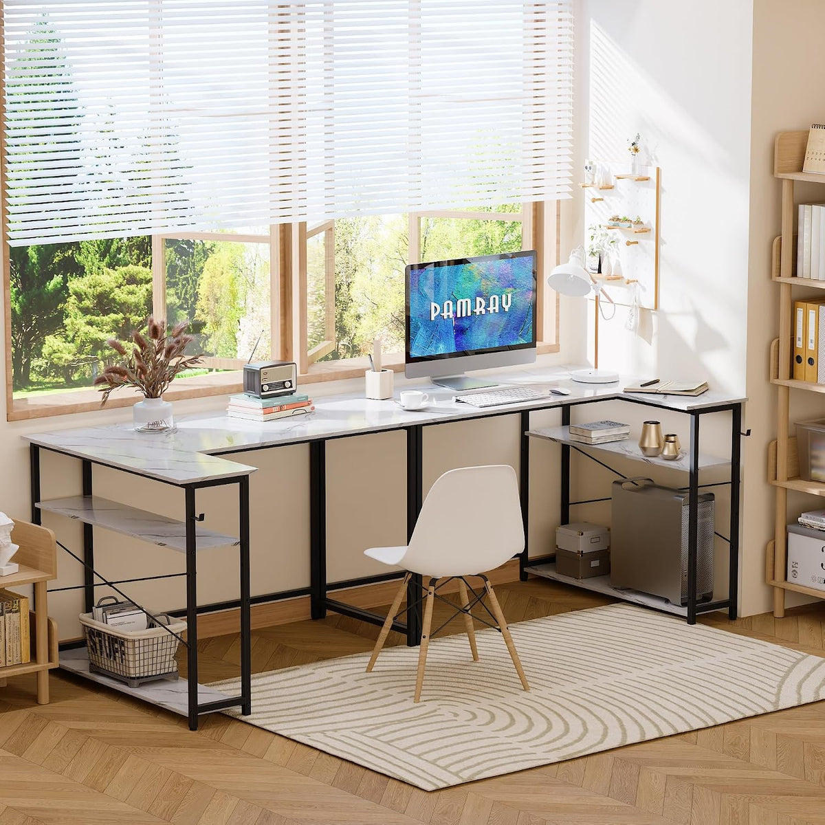 40 Inch L Shaped Computer Desk with Reversible Side Storage Shelves, Small Corner Desk for Small Space Home Office, Writing Study Table PC Desk for Bedroom, Black