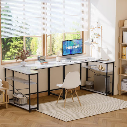 40 Inch L Shaped Computer Desk with Reversible Side Storage Shelves, Small Corner Desk for Small Space Home Office, Writing Study Table PC Desk for Bedroom, Black