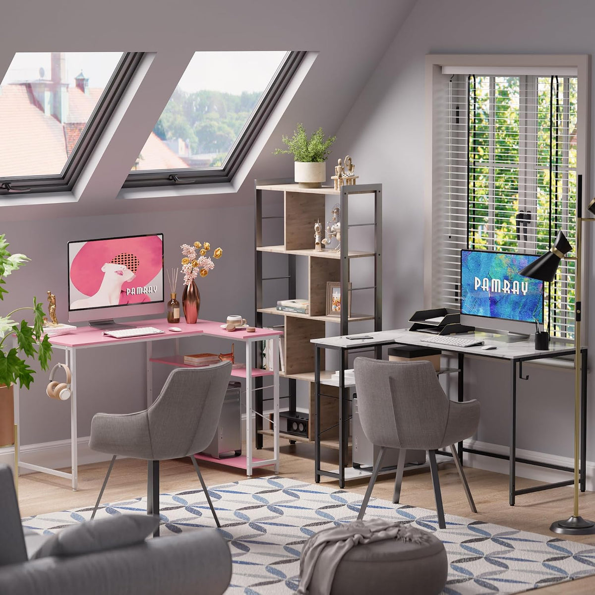 40 Inch L Shaped Computer Desk with Reversible Side Storage Shelves, Small Corner Desk for Small Space Home Office, Writing Study Table PC Desk for Bedroom, Black