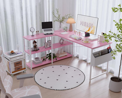 40 Inch L Shaped Computer Desk with Reversible Side Storage Shelves, Small Corner Desk for Small Space Home Office, Writing Study Table PC Desk for Bedroom, Black