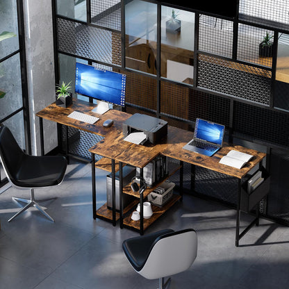 40 Inch L Shaped Computer Desk with Reversible Side Storage Shelves, Small Corner Desk for Small Space Home Office, Writing Study Table PC Desk for Bedroom, Black