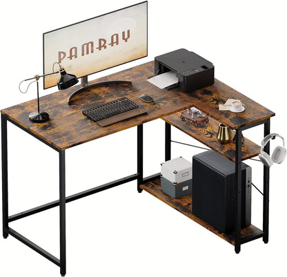 40 Inch L Shaped Computer Desk with Reversible Side Storage Shelves, Small Corner Desk for Small Space Home Office, Writing Study Table PC Desk for Bedroom, Black