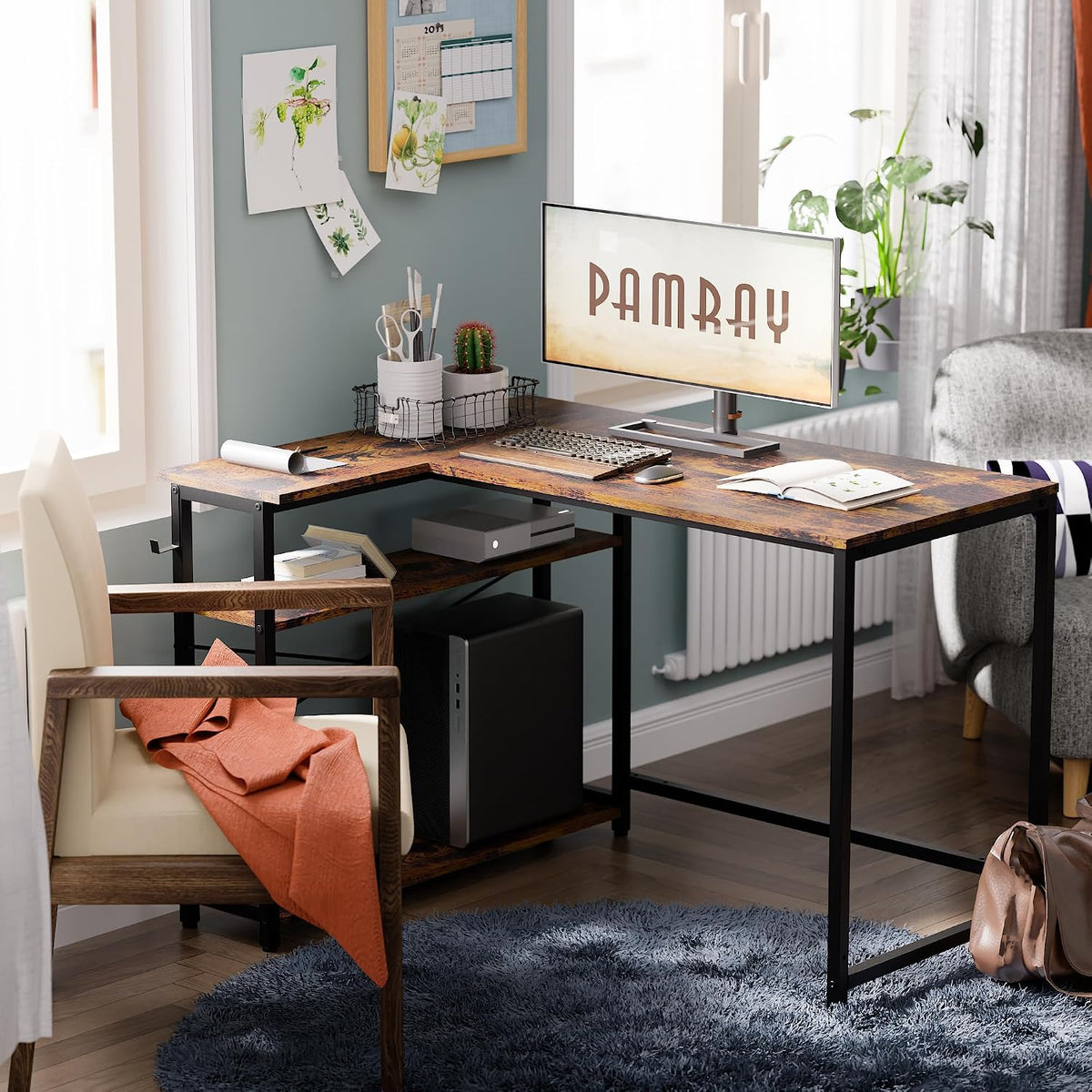 40 Inch L Shaped Computer Desk with Reversible Side Storage Shelves, Small Corner Desk for Small Space Home Office, Writing Study Table PC Desk for Bedroom, Black
