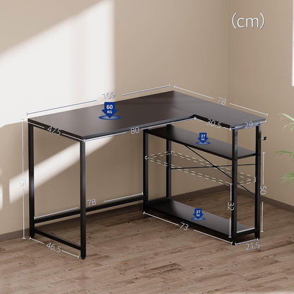 40 Inch L Shaped Computer Desk with Reversible Side Storage Shelves, Small Corner Desk for Small Space Home Office, Writing Study Table PC Desk for Bedroom, Black