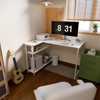 40 Inch L Shaped Computer Desk with Reversible Side Storage Shelves, Small Corner Desk for Small Space Home Office, Writing Study Table PC Desk for Bedroom, Black