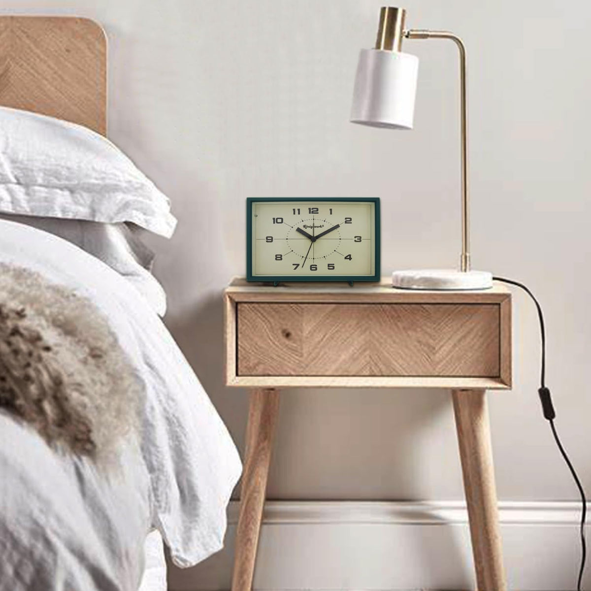 Analog Alarm Clock, 6 inch, Green, Silent, Night Light