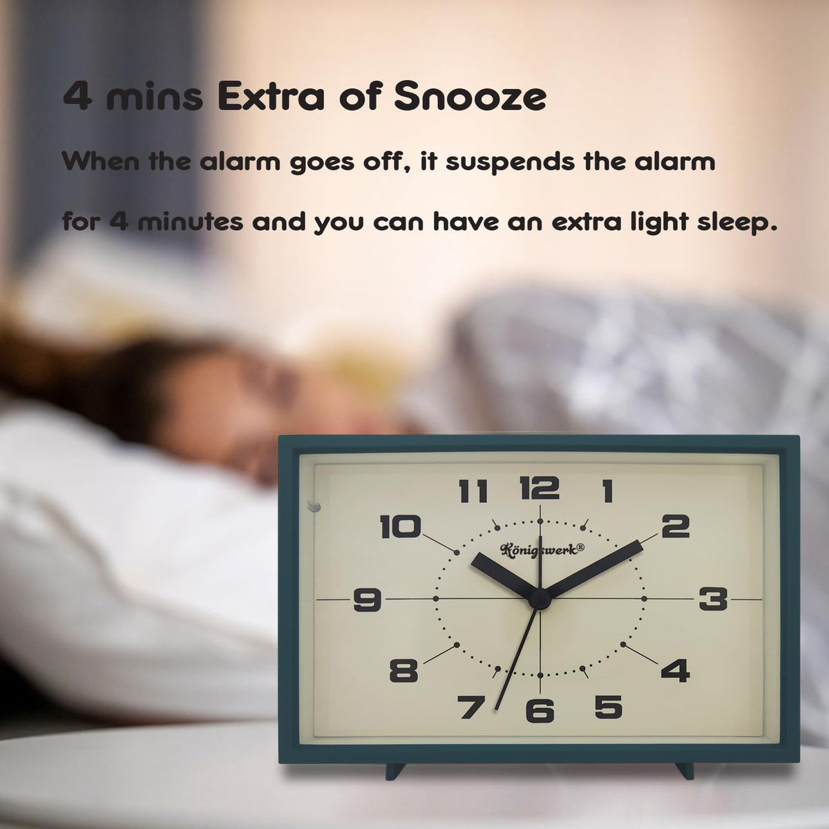 Analog Alarm Clock, 6 inch, Green, Silent, Night Light