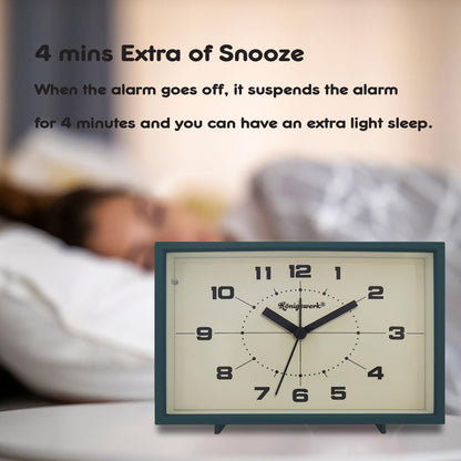 Analog Alarm Clock, 6 inch, Green, Silent, Night Light