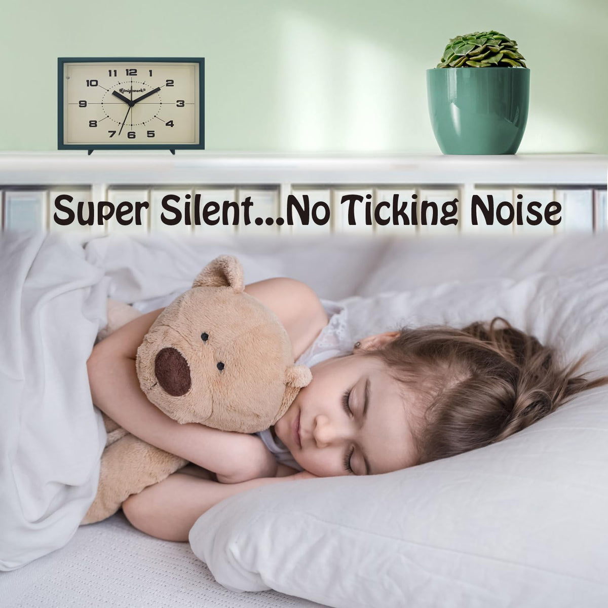 Analog Alarm Clock, 6 inch, Green, Silent, Night Light