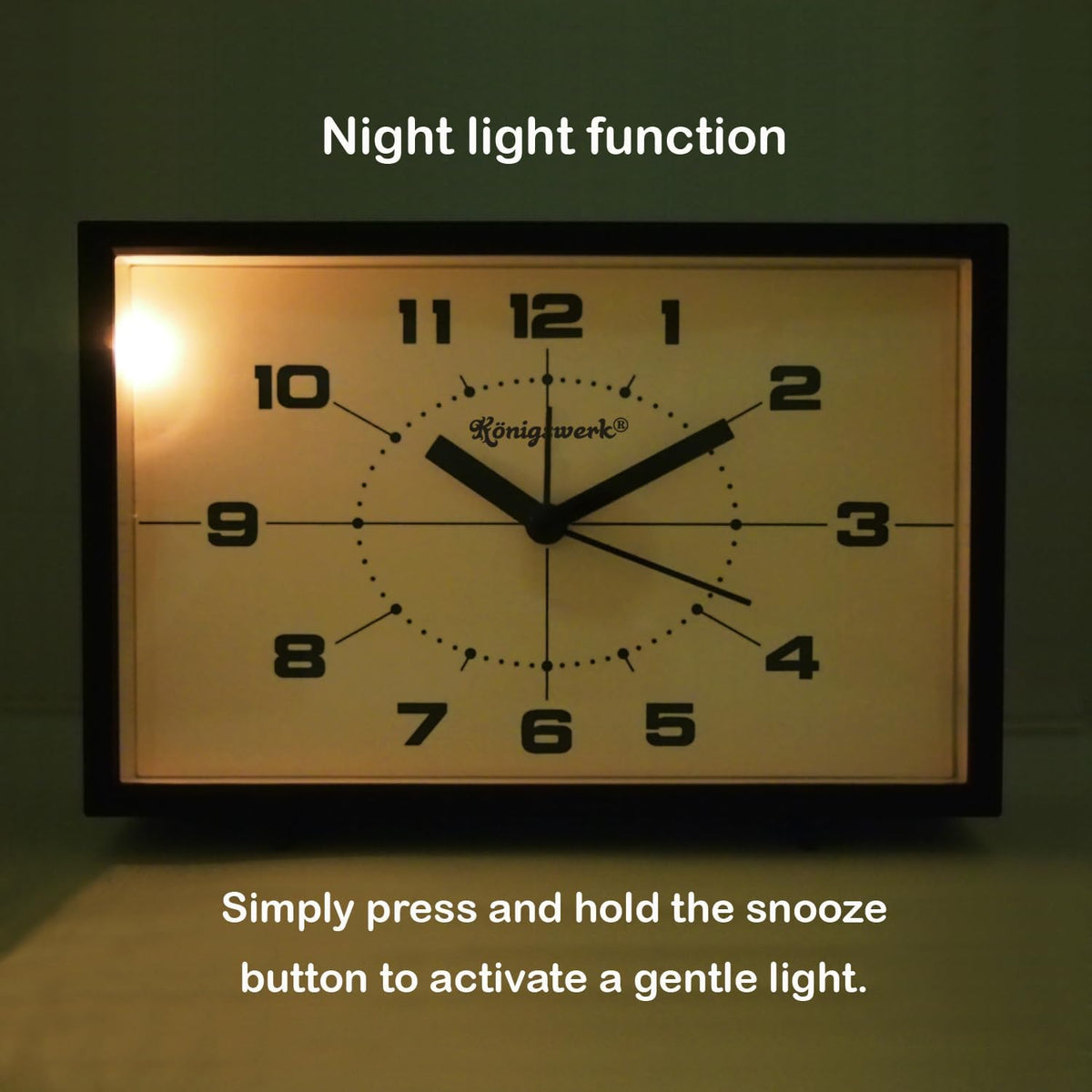 Analog Alarm Clock, 6 inch, Green, Silent, Night Light